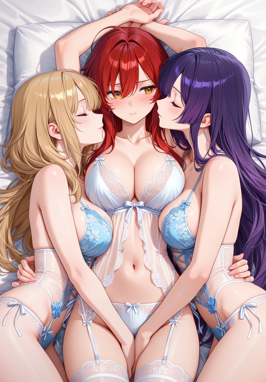 百合の間に挟まる女