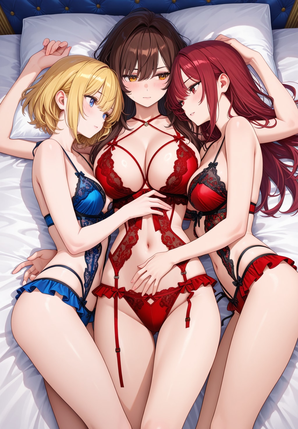 百合の間に挟まる女
