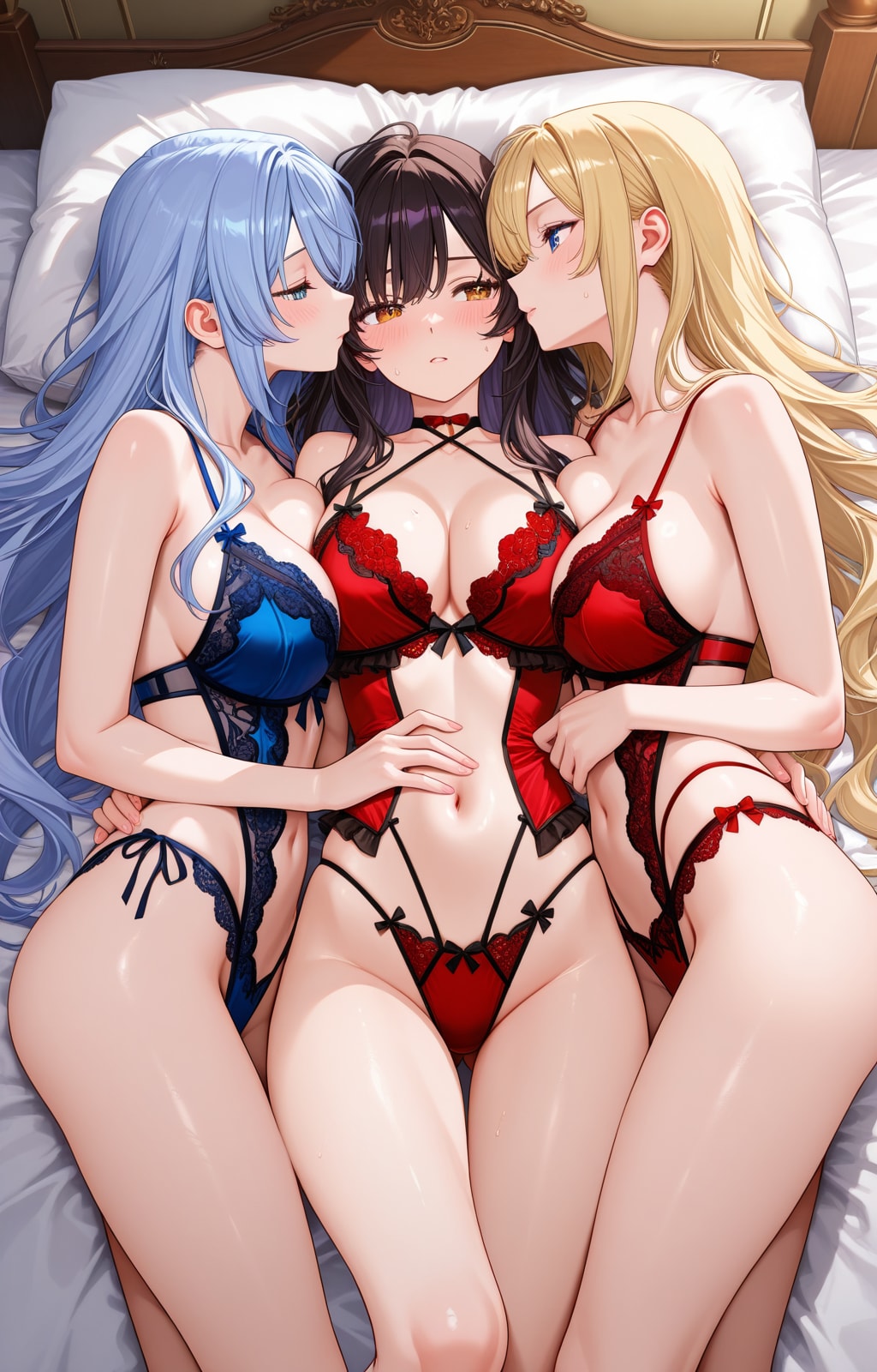 百合の間に挟まる女