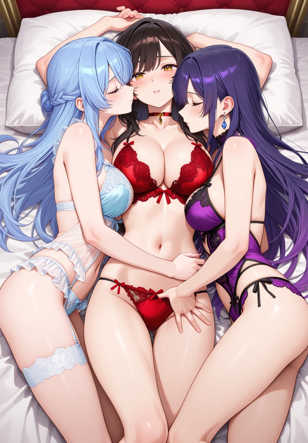 百合の間に挟まる女