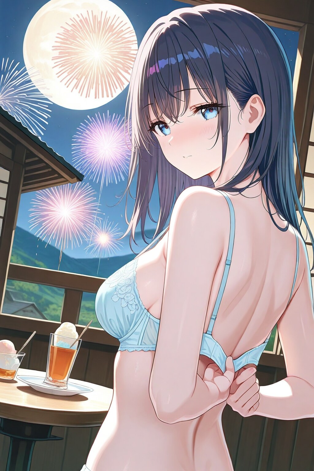 ブラのホックを直す葵さん
