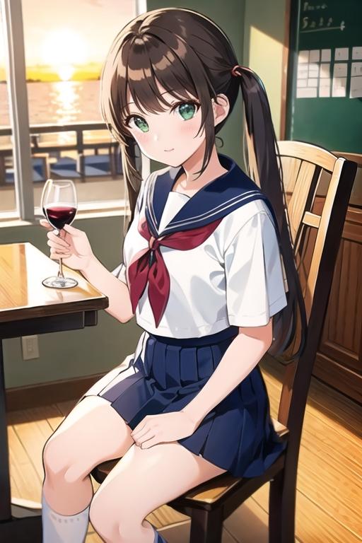 夕日と共にワインを飲む