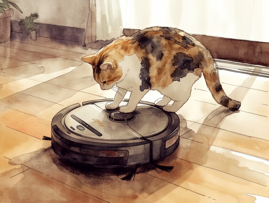 ルンバに乗る猫