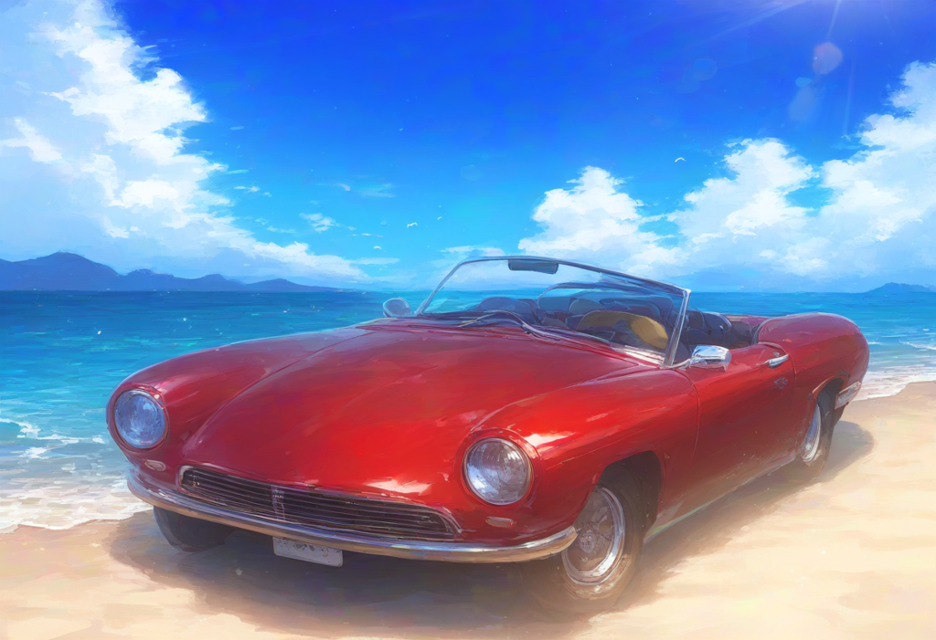 波打ち際のオープンカー