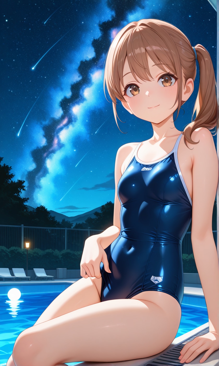 スク水サイドポニー女子　星空