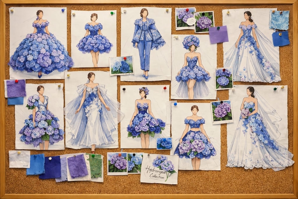 紫陽花をテーマにした服デザイン