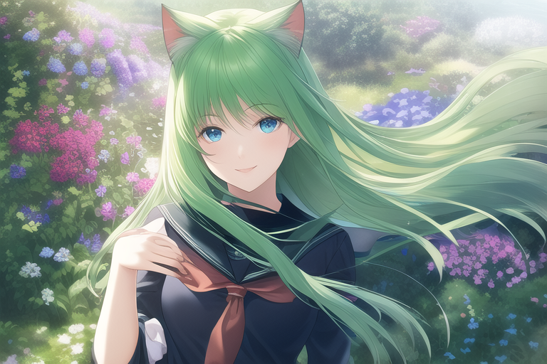 翠髪の猫耳さん