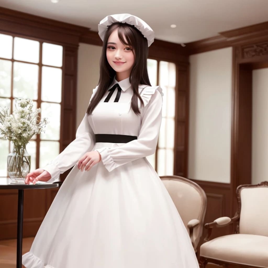 黒髪ロングでメイド服の美女１４４