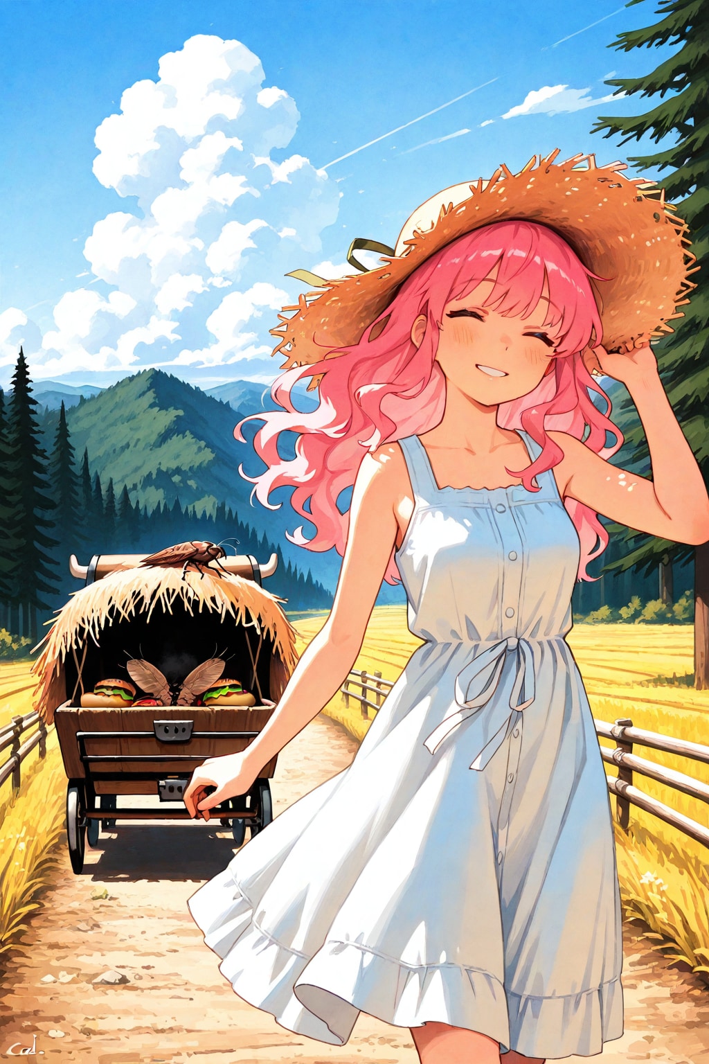 おさんぽするピンク髪ちゃん