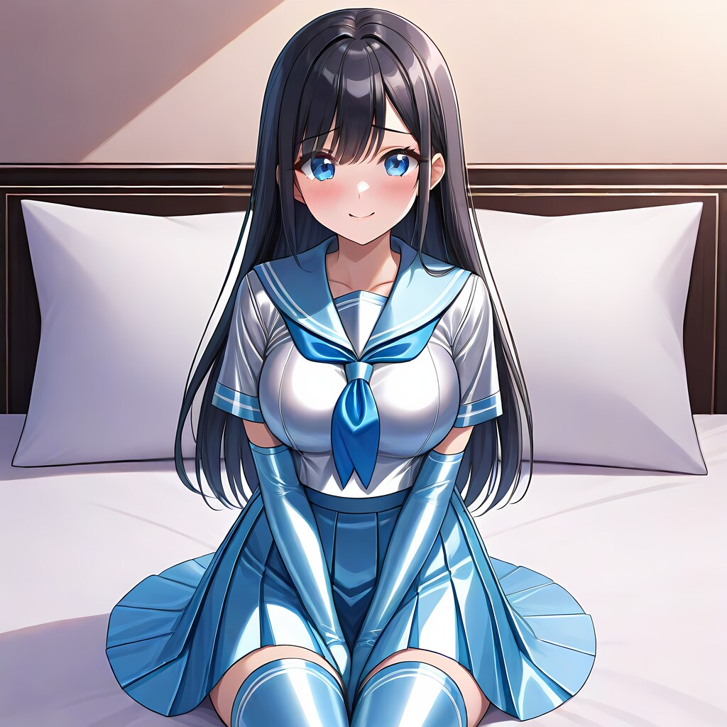 光沢水色セーラー服長手袋サイハイソックス