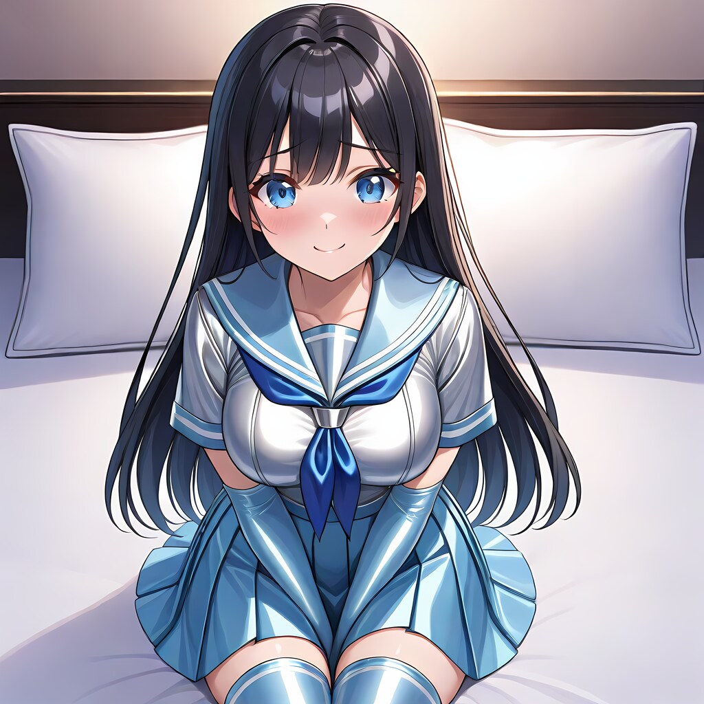 光沢水色セーラー服長手袋サイハイソックス