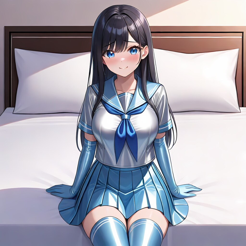 光沢水色セーラー服長手袋サイハイソックス