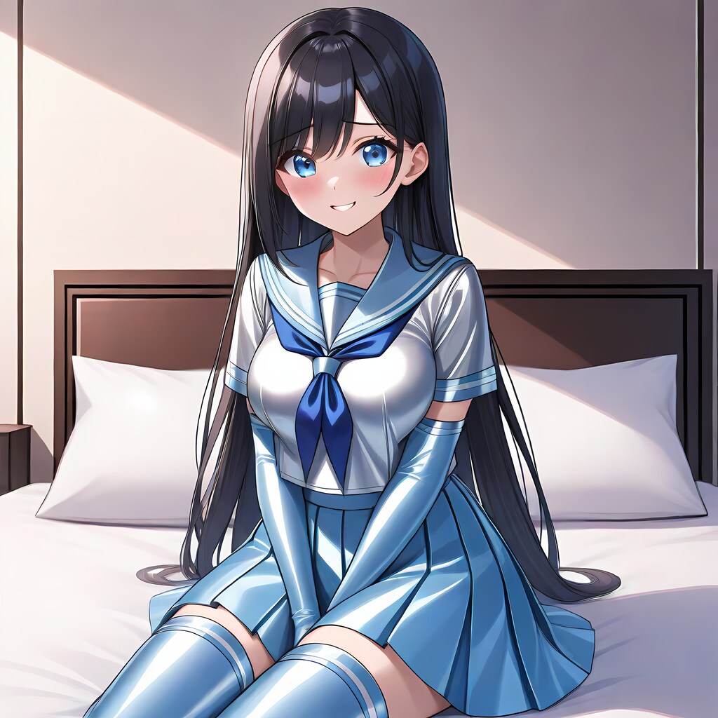 光沢水色セーラー服長手袋サイハイソックス