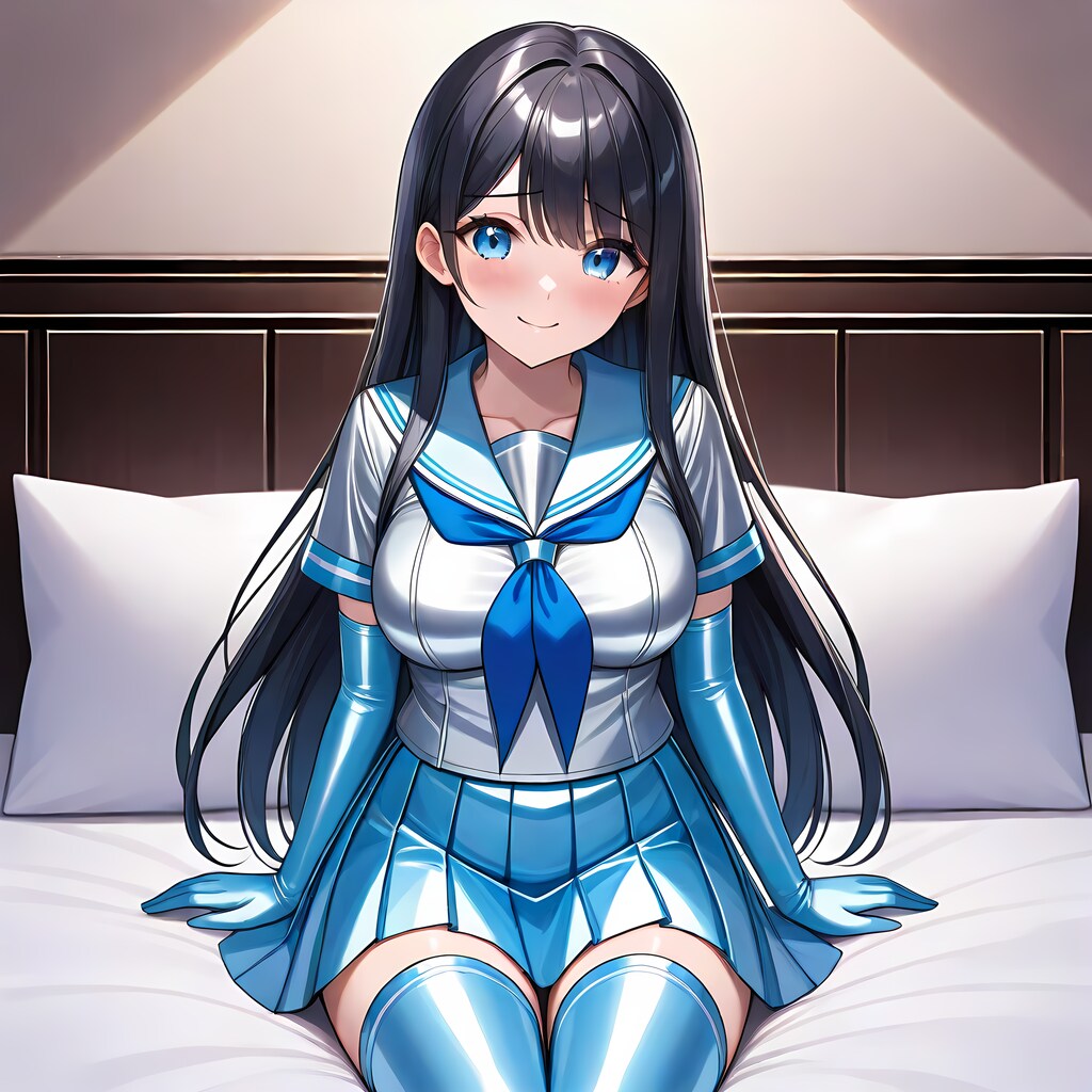 光沢水色セーラー服長手袋サイハイソックス