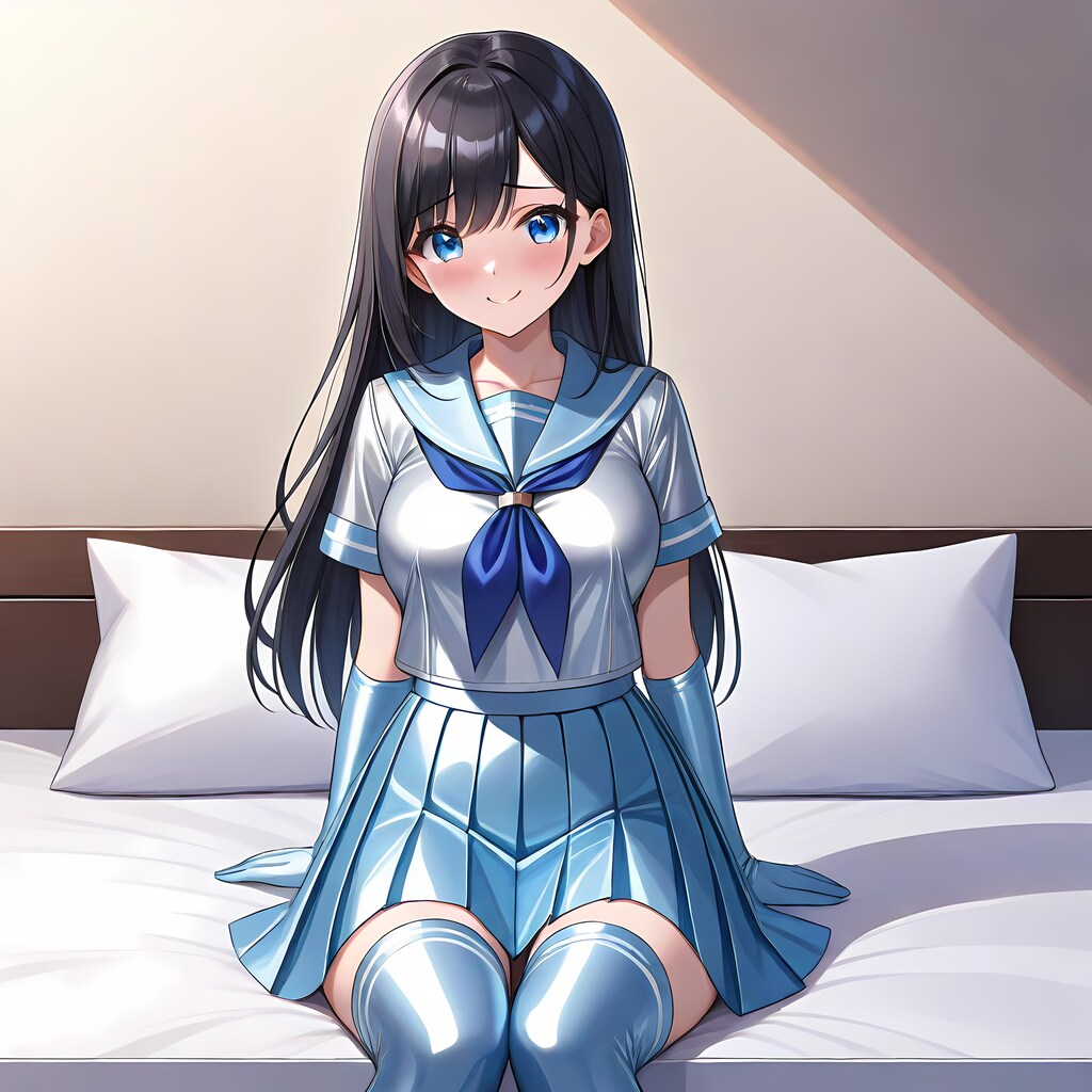 光沢水色セーラー服長手袋サイハイソックス