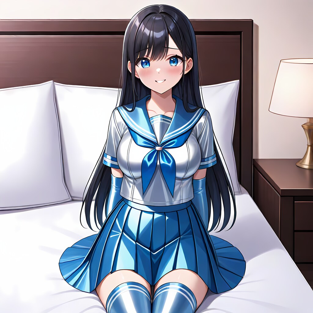 光沢水色セーラー服長手袋サイハイソックス