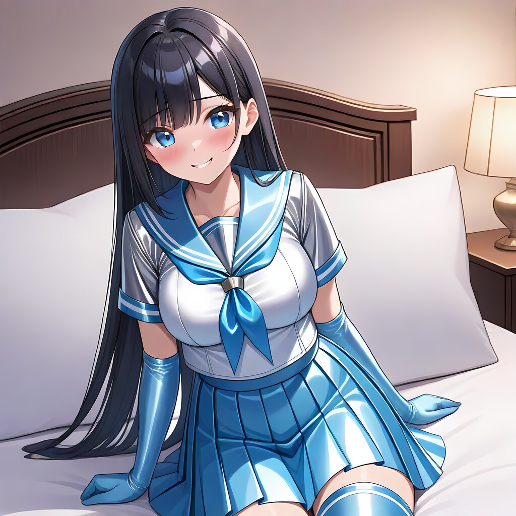 光沢水色セーラー服長手袋サイハイソックス