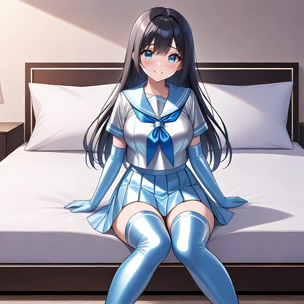 光沢水色セーラー服長手袋サイハイソックス