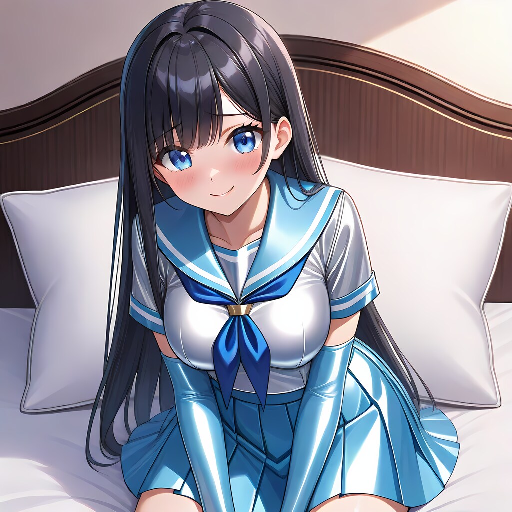 光沢水色セーラー服長手袋サイハイソックス