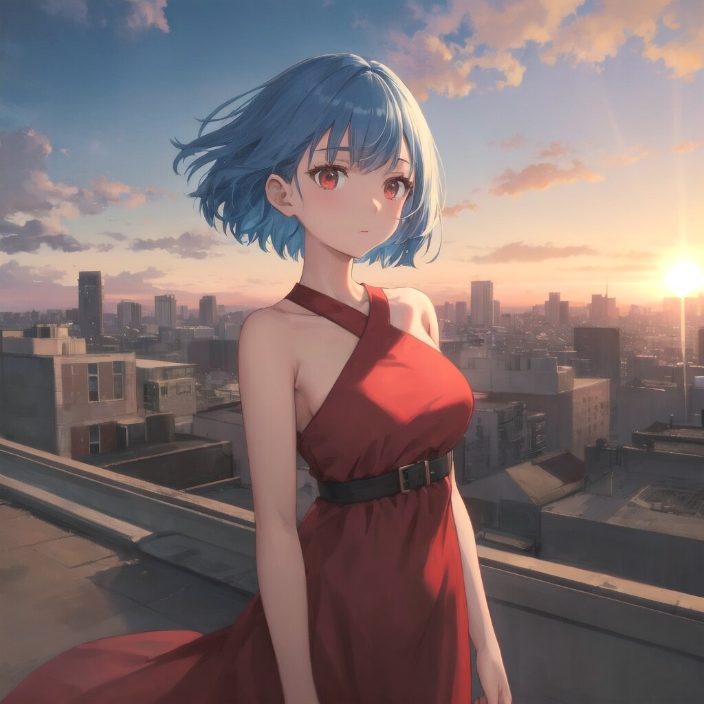 夕焼けの屋上で