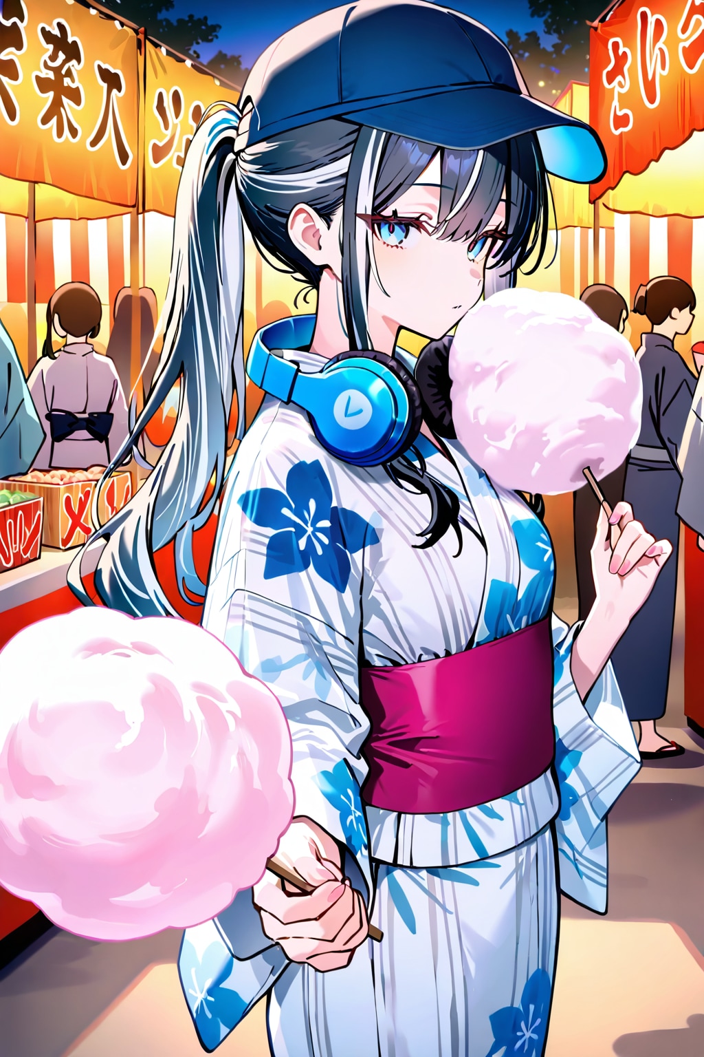 ポニテ浴衣の貧乳銀髪