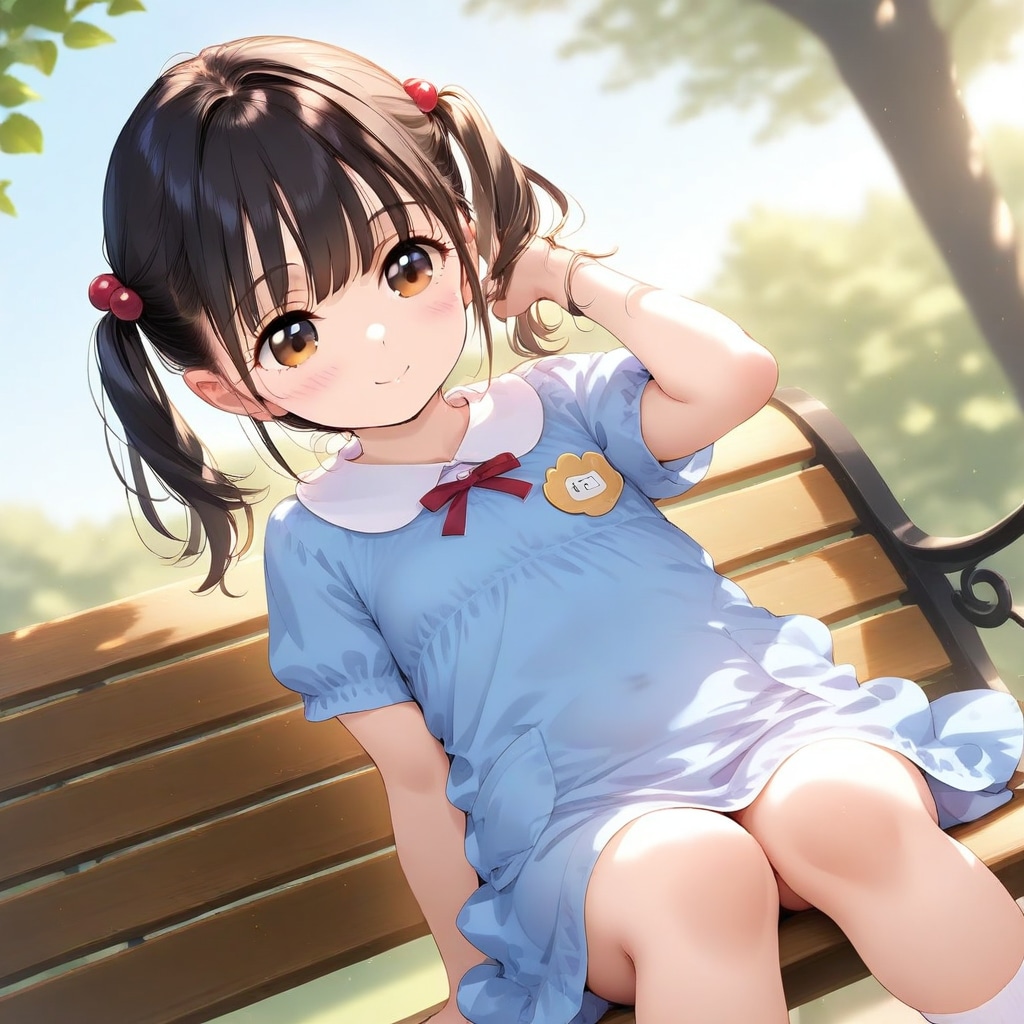 ベンチの幼稚園児