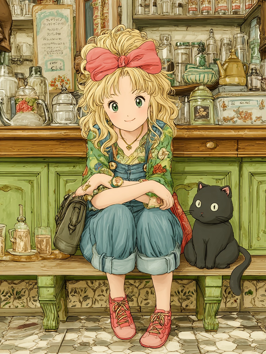 喫茶店の看板娘と黒猫さん | の人気AIイラスト・グラビア