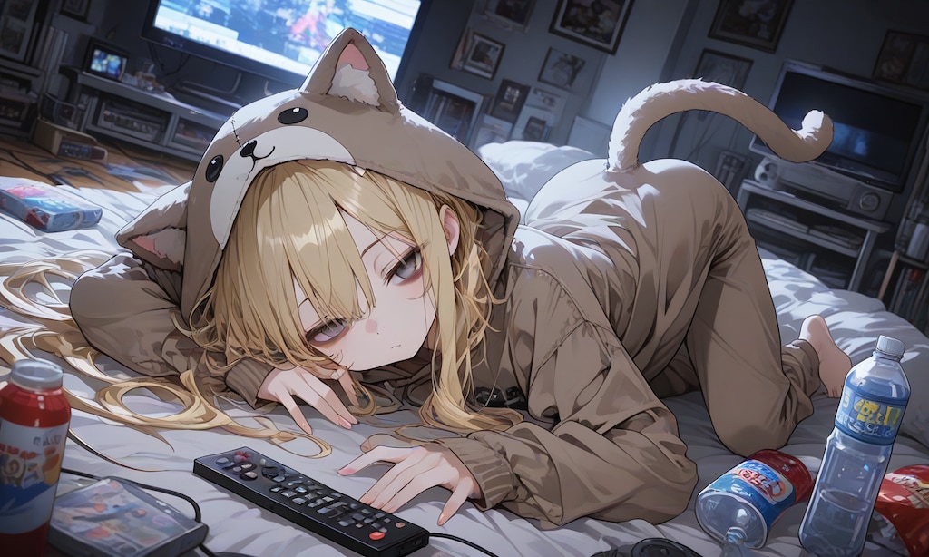 汚部屋で食っちゃ寝ゲーム三昧