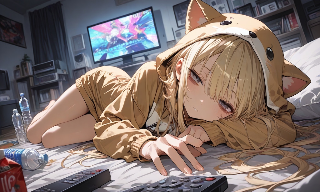 汚部屋で食っちゃ寝ゲーム三昧