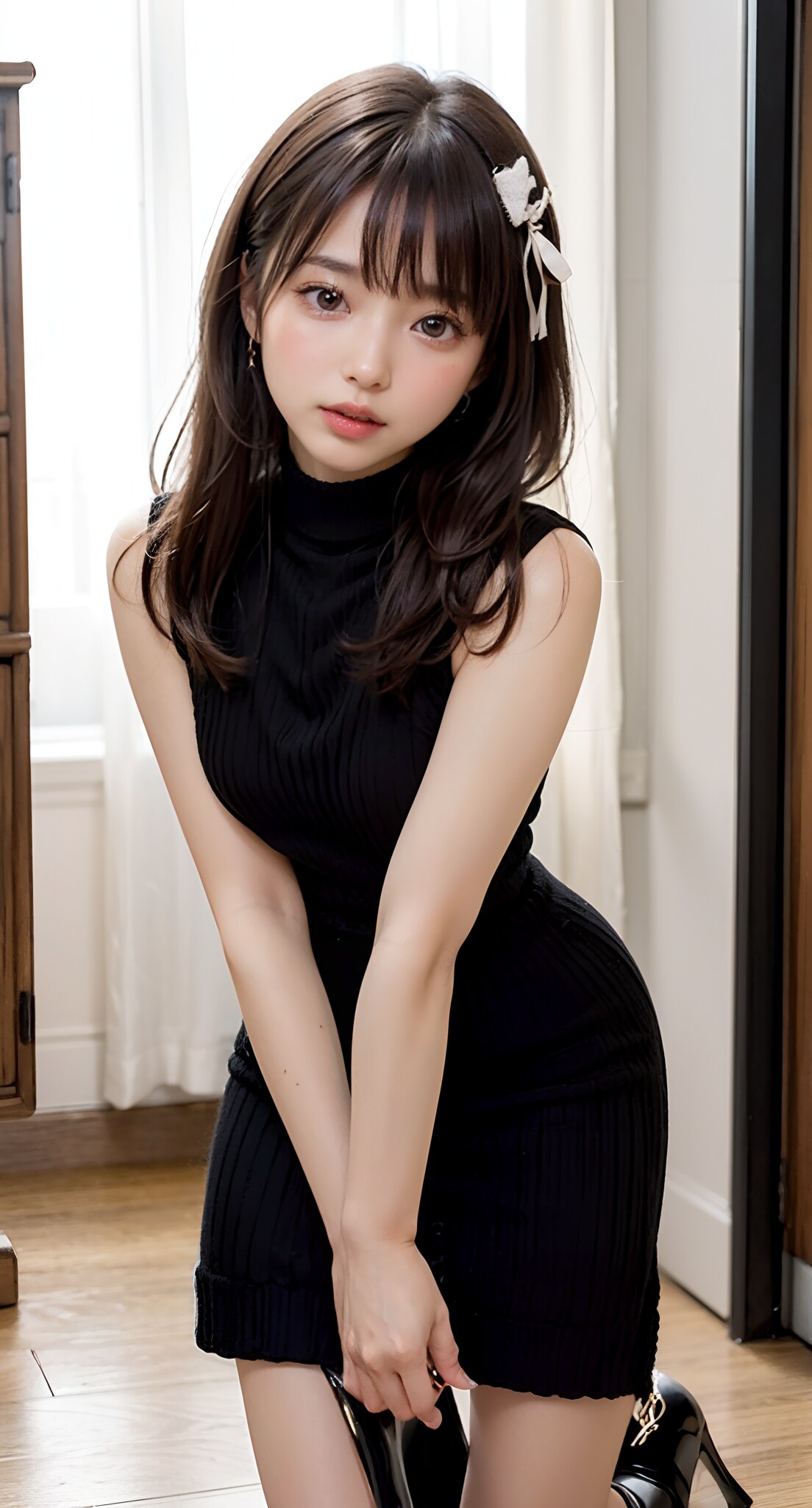 黒のドレス美人