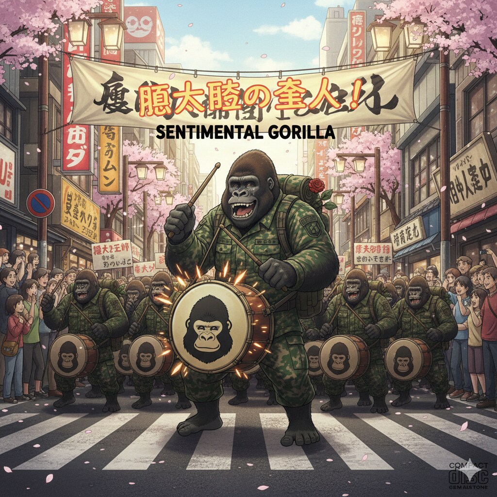 街中を更新するセンチメンタルゴリラの隊列 | の人気AIイラスト・グラビア