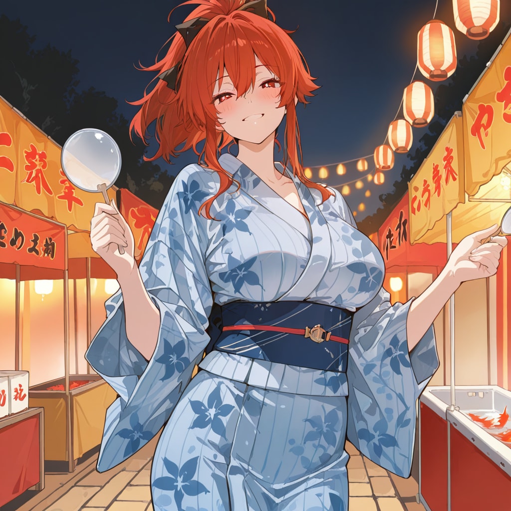 金魚すくいを楽しむ店長さん