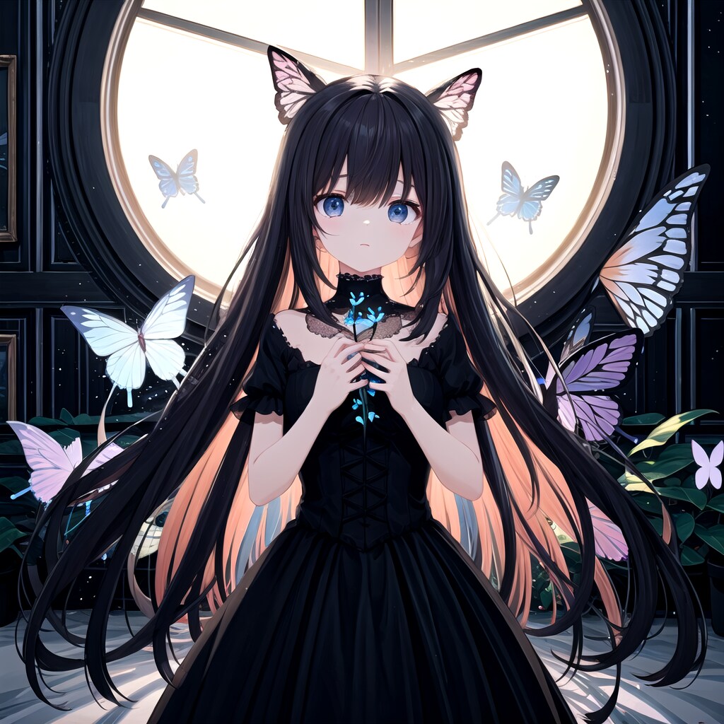 蝶と黒髪の少女 | の人気AIイラスト・グラビア