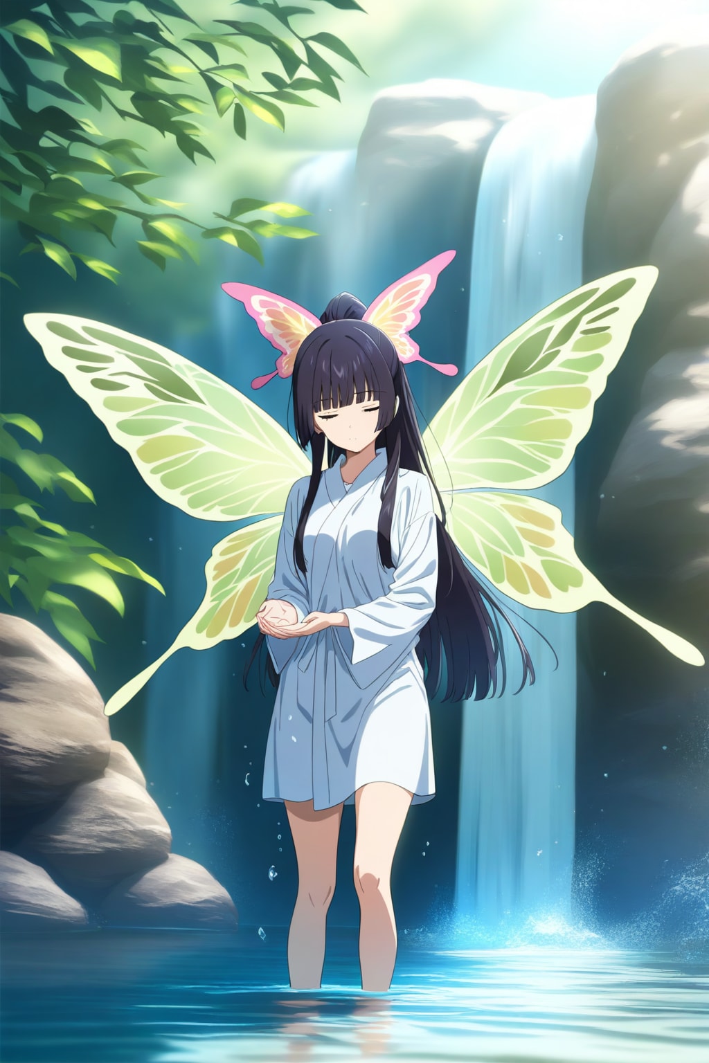 滝行にやってきた紫髪のフェアリーさん