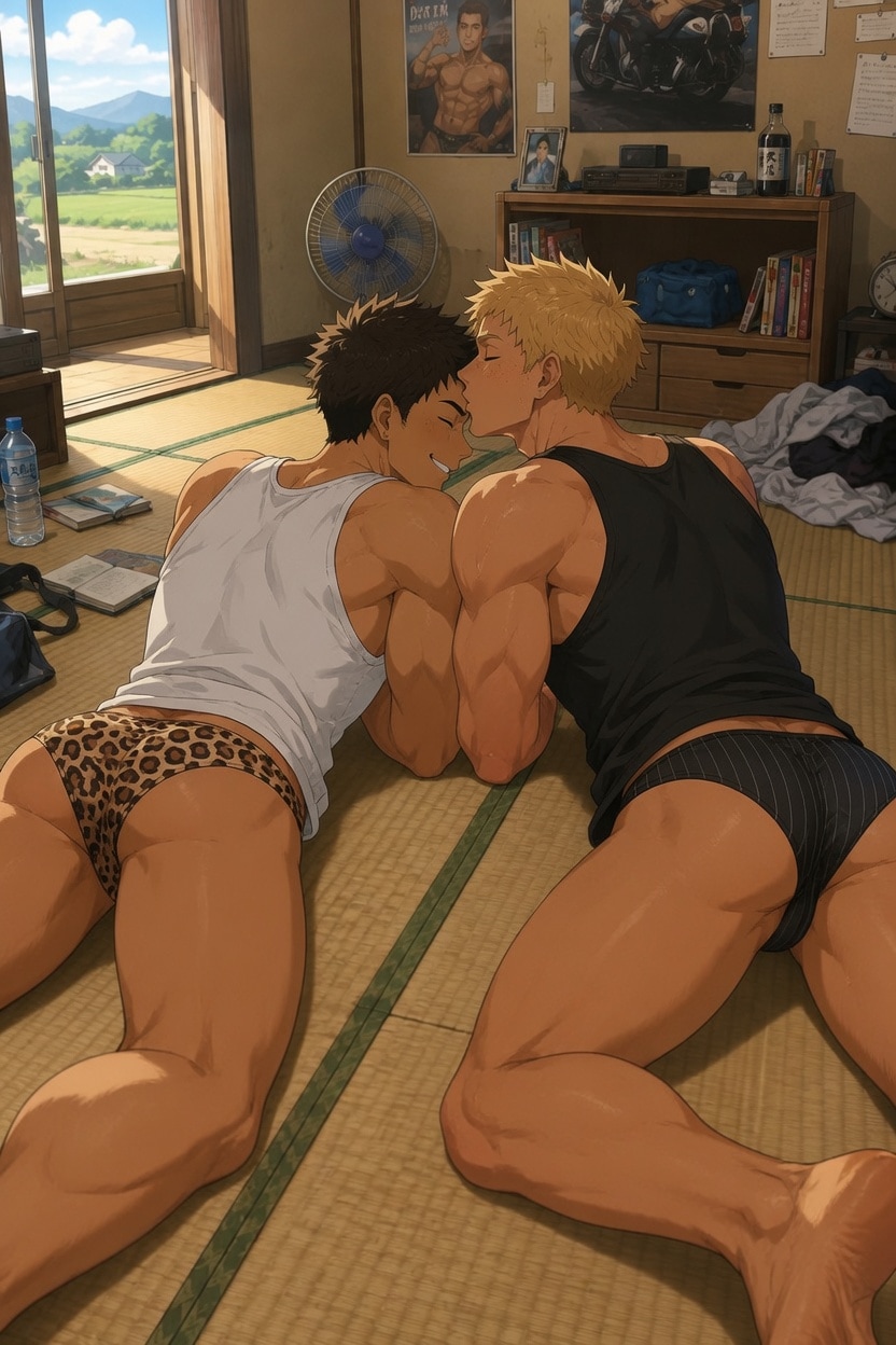 夏休みの自室でキス....