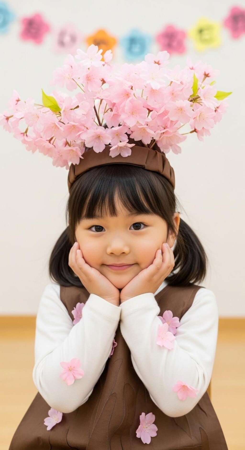 お遊戯会で桜の木を演じる愛娘