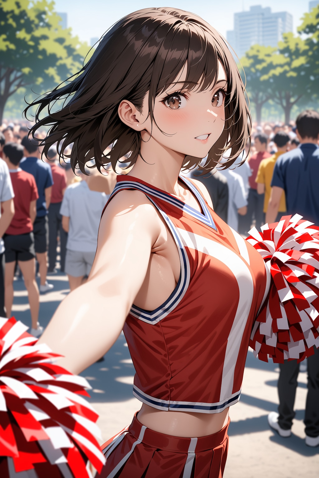 真剣な演技のチアリーダー