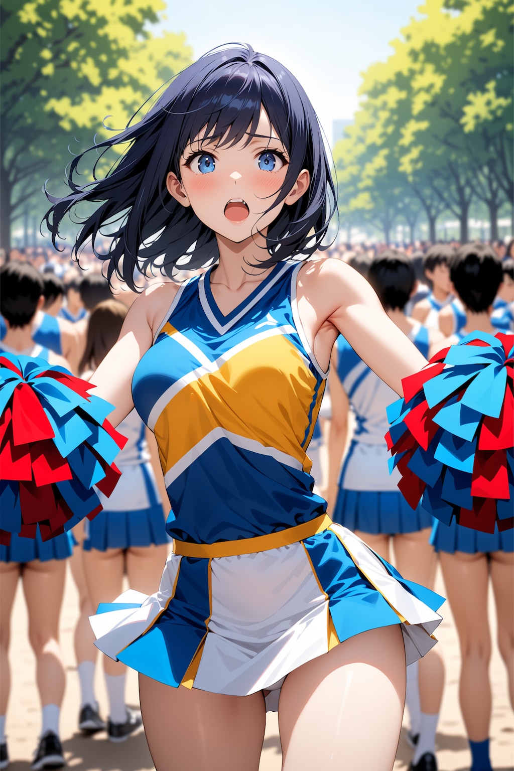 真剣な演技のチアリーダー