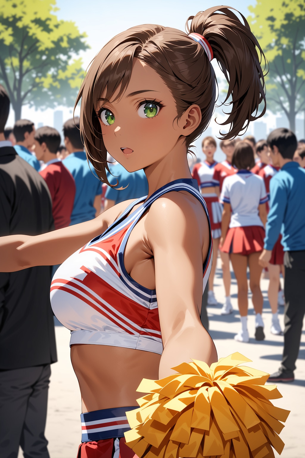 真剣な演技のチアリーダー