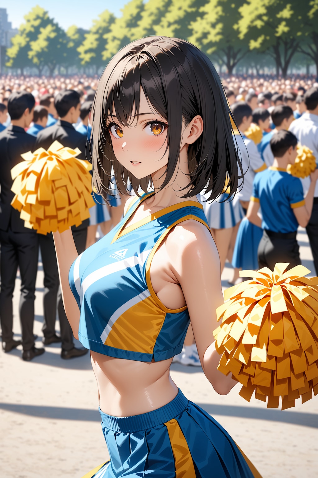 真剣な演技のチアリーダー