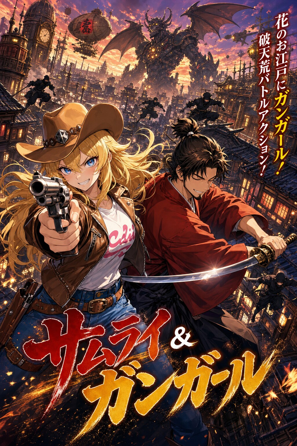 「サムライ＆ガンガール」ポスター風
