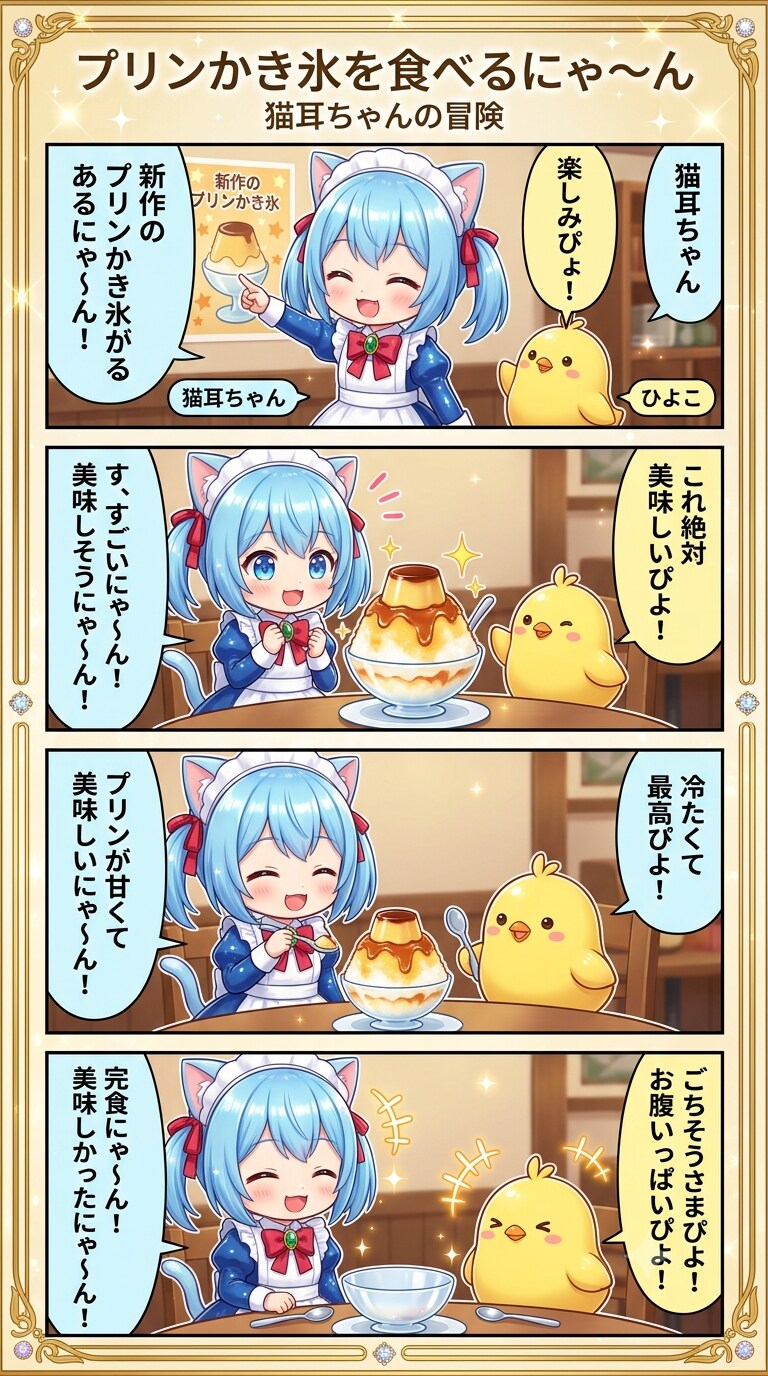 プリンかき氷を食べるにゃ〜ん