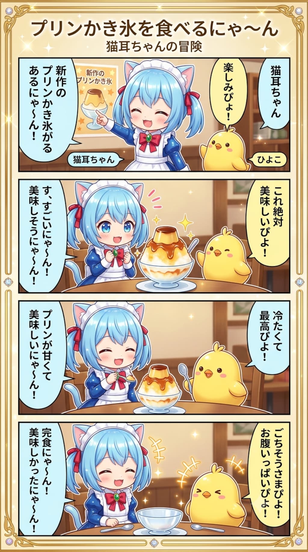 プリンかき氷を食べるにゃ〜ん