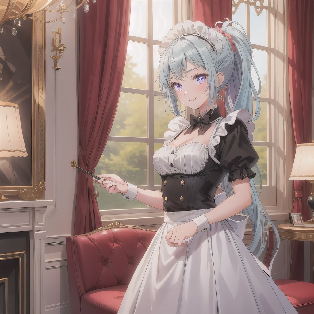 青髪ポニテでメイド服の少女