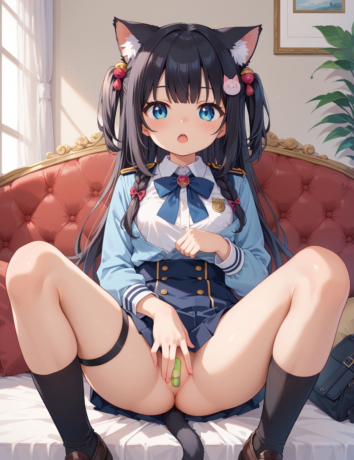 黒髪猫耳ちゃん制服ノーパン絆創膏💕