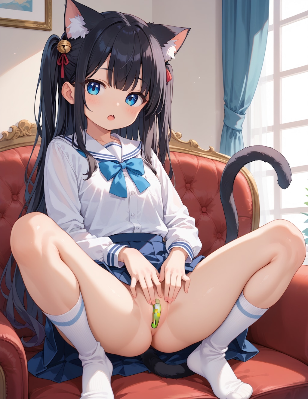 黒髪猫耳ちゃん制服ノーパン絆創膏💕