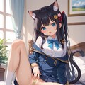 黒髪猫耳ちゃん制服ノーパン絆創膏💕 2枚目