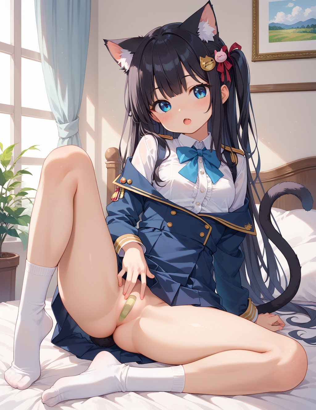 黒髪猫耳ちゃん制服ノーパン絆創膏💕