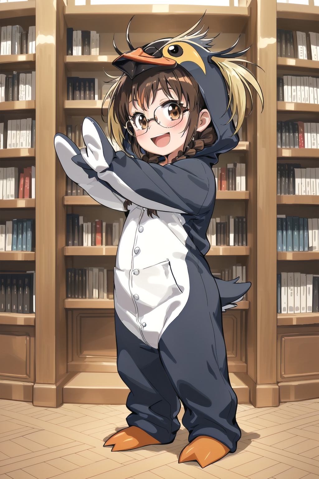読み聞かせ会・イワトビペンギン着ぐるみ委員長ちゃん