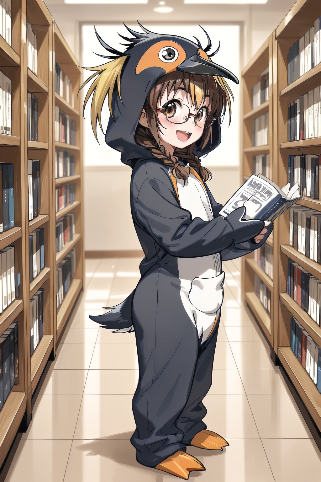 読み聞かせ会・イワトビペンギン着ぐるみ委員長ちゃん